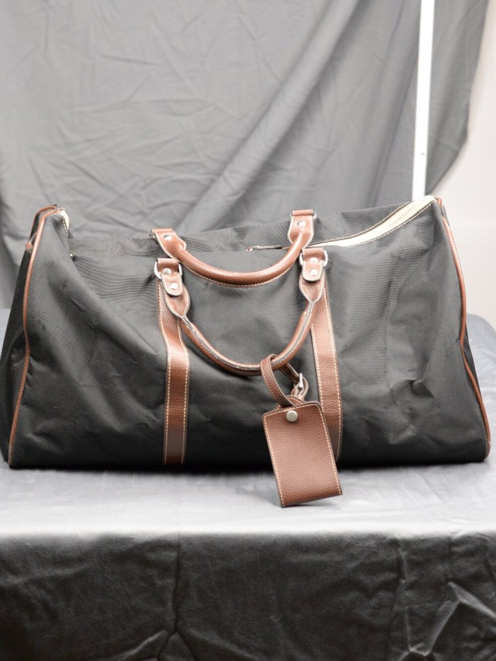 Barrington Black Coated Canvas & Leather Trim Duffle Weekender Carry-On Bag